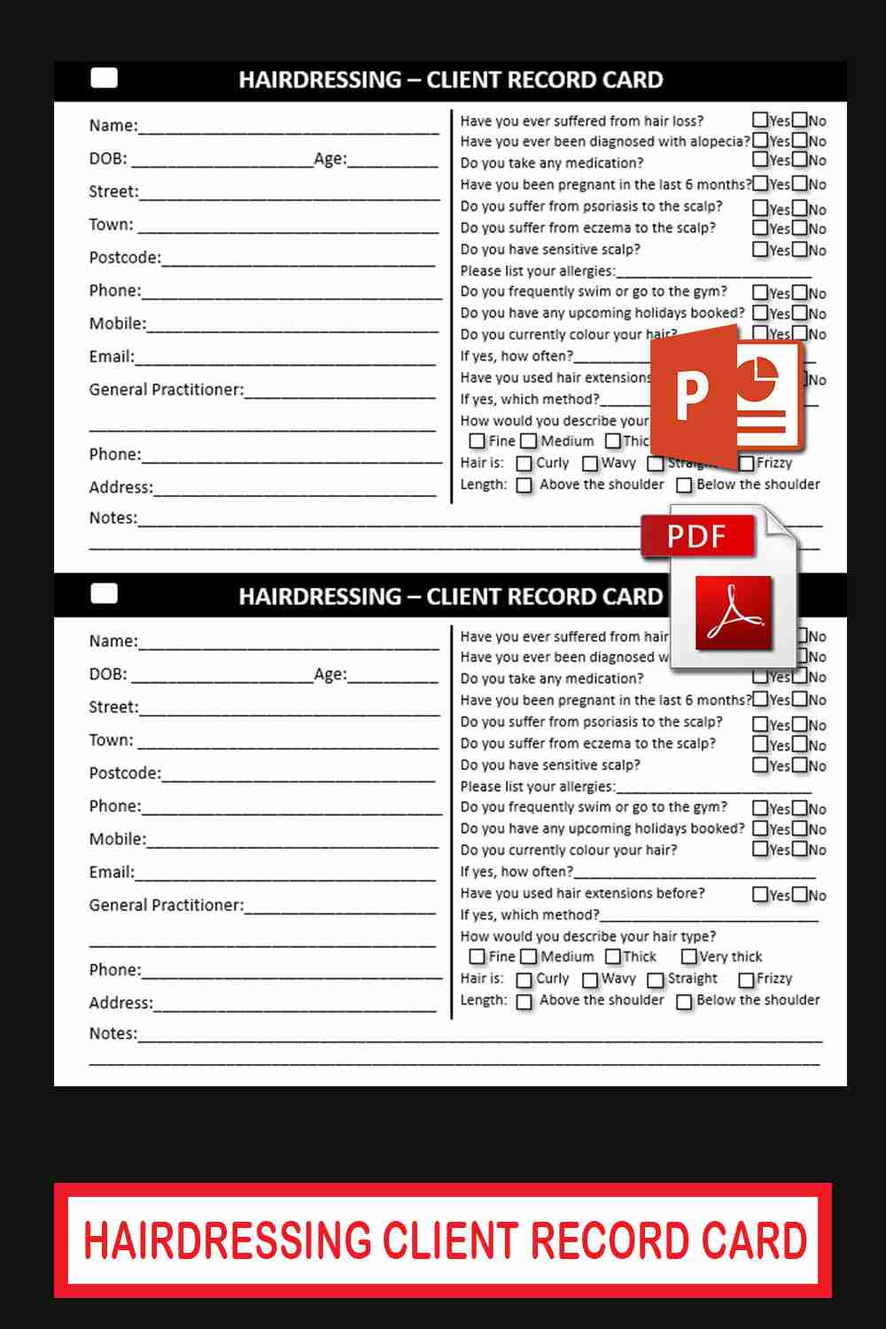 Beauty Salon Client Record Card Template 